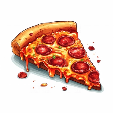 a slice of pepperoni pizza, cartoon, detailed, clip art, white background