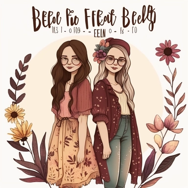 boho Best Friends Clipart, Girlfriends, full body, fashion, pretty face