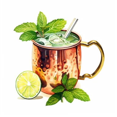 Moscow Mule Cocktail Clipart, Water Color, white background, detailed