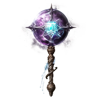 Design a captivating clipart image of a legendary staff against a pristine white background. The staff should have a radiant crystal orb crowning it, adorned with ancient runes and symbols. Let the staff emit a soft, pulsating glow to represent the wielder's magical prowess.