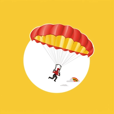 logo for parachute pizza delivery, minimalist design, red and yellow, white background, dynamic urban brand recognition, basic luxury, detailed clipart, rendered in 8k