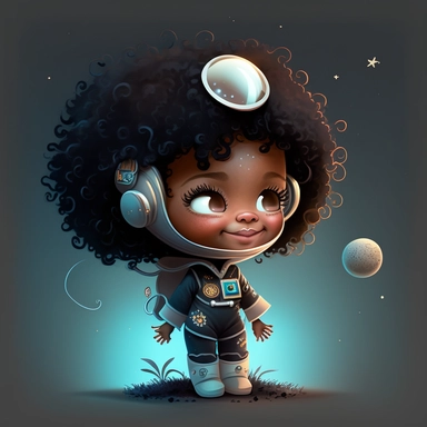 Happy Black Girl Astronant on the moon ,Cheer full , Curly hair, Black Girl clipart, Funny African American Girl , Humorous , funny , smiling in outter space in alien spacecraft , moon child png, Highly detailed close-up portrait , African american Astronaut Girl , Black Girl on the moon , , standing on the moon , Nicoletta Ceccoli, Mark Ryden, lostfish, Earl Nor, global lighting, divine rays, detailed and intricate surroundings, sf, intricate artwork masterpiece, ominous, matte painting movie p