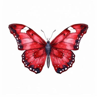 Crimson Patch Butterfly, clipart, deep red with black markings, watercolor style, solid white background