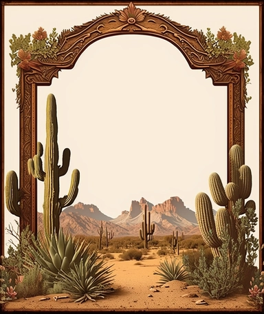 large blank vintage old west ARIZONA WILD WEST panel clipart. victorian. hd . blank center. EMPTY CENTER, NOTHING IN THE CENTER. background color #4a2f30