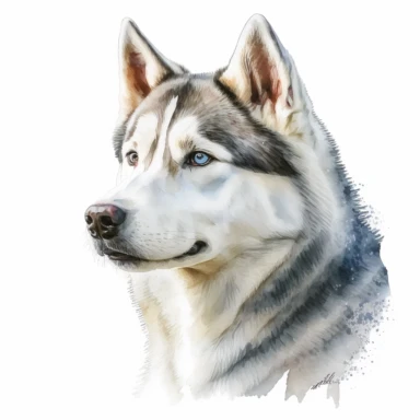 a watercolor art painting of a Husky dog, clipart, white background