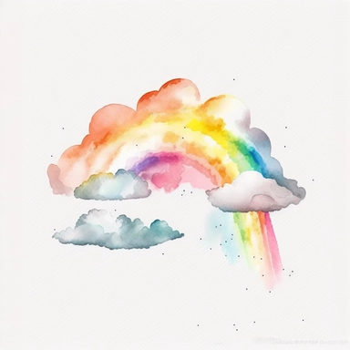 clouds, rainbow, watercolor,all white background, clipart
