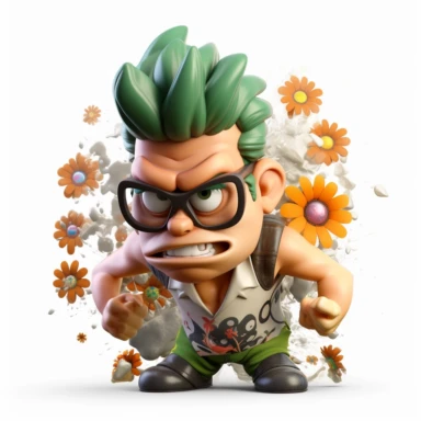 flower power punk wave angry nerd Clipart, white background, highest resolution, 8 k