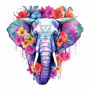 Elephant Sublimation Clipart, vibrant colors, add flowers, on a white background