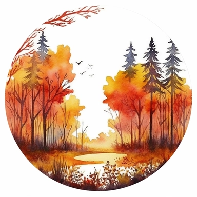 watercolr autumn forest circle clip art