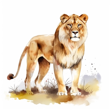 a realistic looking female lion illustration clipart watercolor style