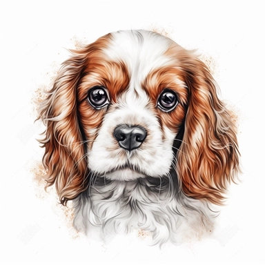 baby Cavalier King Charles Spaniel clipart , original hand drawing, watercolor, understated and flawless for t shirt and cup printing, happy cute smily Basset Hound , transparent background, realistic painting, portrait without writing , style of the artwork, mood of the aartwork, vector, contour , white background, 8K quality, ultra detailed , without signature and without meaningless lines, clipart, white background, High Quality, no writting background, no writting, ultra detailed, no symbol,