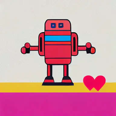 a virtual world full of heartfelt robots that encourage each other, play games with each other, create beautiful clipart together in a pop art style