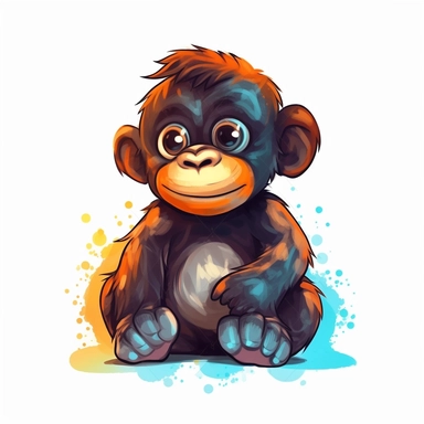 one cute cartoony Baby gorilla clip art, watercolor, vector style, flat color, 3 colors, full shot, no crop, bold lines