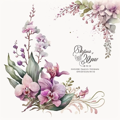 watercolor, orchids, clipart, corner design for invitation template on clear white background, lavendar and pink, hikecore, soft, boho, 32k uhd, textual