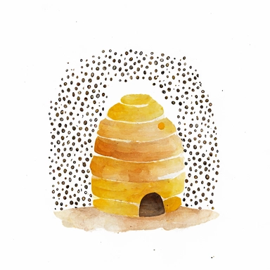 minimalist bee hive. Simple and cute. Watercolor clip art style. White background.