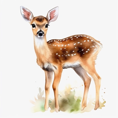 Watercolour cute realistic deer, woodland animal, ultra detailed ultra photoreal intricate detailed beautiful magnificent deer with perfect beautiful realistic eyes and intricate facial features four perfect legs and paws realistic detailed, png image, high definition, 300dpi, graphic clipart, computer graphics