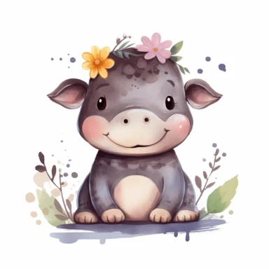 a baby hippo clipart with illustration, full body shot ,8k, style of Bohemian, style of Anna Süßbauer and Jon Klassen,vector, Vector, white background,Solid Background, Sharpness and clarity, masterpiece, trending on Artstation and Dribbble.