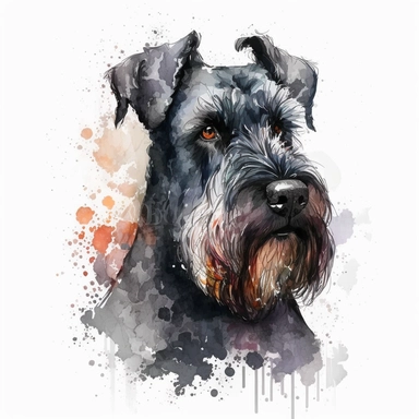 giant schnauzer dog head portrait, full body, watercolor style, portrait, clipart, vector, completely white background