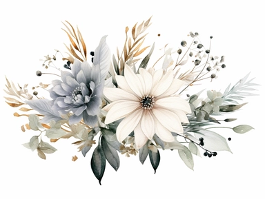 Watercolor White Flowers bouquet, Neutral Floral Clipart, Minimalist Flowers Watercolor, Elegant Blooms, dainty florals, watercolor illustration, hand drawing style,