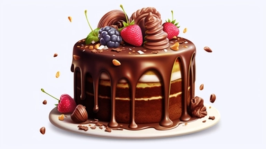 a chocolate cake with frosting and decorations cartoon, detailed, clip art, white background 8k, UHD,