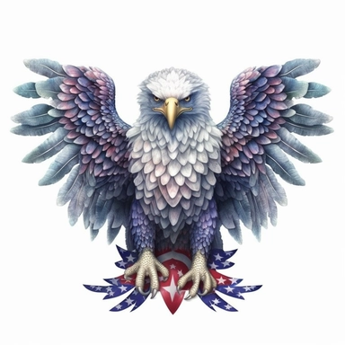 digital clipart, solid white background, a realistic harpy flying eagle wearing 4th July apparel