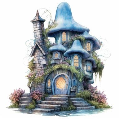 a realistic clear blue fairy house fantasy clipart