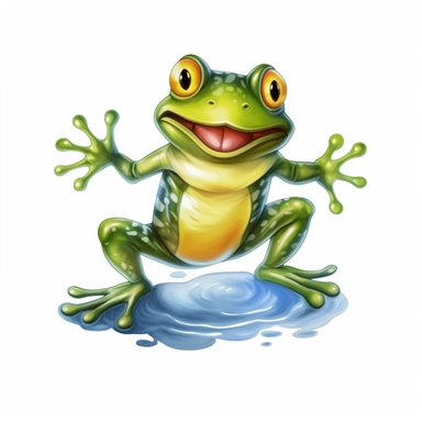 Watercolor smiling Frog jumping off a lily pad cartoon style , Frog clipart, simple style