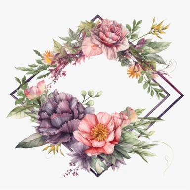 octagonal clipart bridal floral border arrangement, watercolour, realistic, ultra-hd