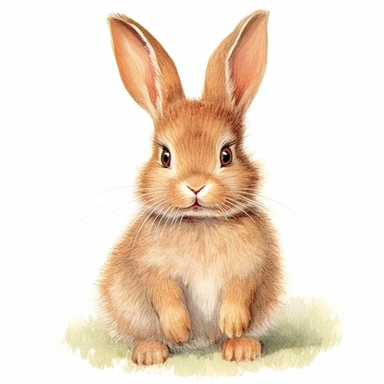 Cute - french style baby bunny smiling clipart, happy bunny, 1960, in the style of realistic watercolors, childlike innocence and charm, adorable eyes, rosy cheeks, shy posture, feminine sensibilities, realistic drawing in storybook illustration, pencil drawing by Angela Barrett, Elsa Beskow 300 DPI, valentines day themed, white background