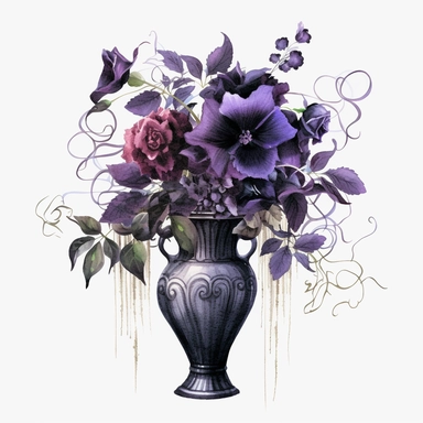 watercolour dark fantasy deadly nightshade bouquet in vase gothic clipart, png image,high resolution,300dpi,graphic clipart,print graphics
