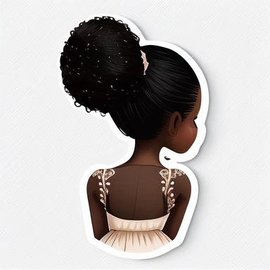 pretty black girl ballet dancer realistic cartoon style clipart sticker view from the back
