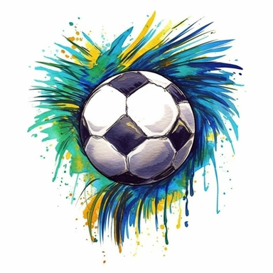 a Brazil Football in the style of watercolour clipart with detailed brush strokes