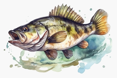 watercolor Gone Bass Fishing vividly bold designs png realistic cartoon in 32K UHD cute. 15 cm thick outline. There was no shadow on the ground. 8k with realistic watercolors. and detailed illustrations. PNG clipart, transparent white background spaced ou