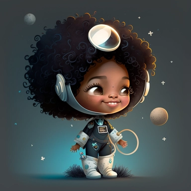 Happy Black Girl Astronant on the moon ,Cheer full , Curly hair, Black Girl clipart, Funny African American Girl , Humorous , funny , smiling in outter space in alien spacecraft , moon child png, Highly detailed close-up portrait , African american Astronaut Girl , Black Girl on the moon , , standing on the moon , Nicoletta Ceccoli, Mark Ryden, lostfish, Earl Nor, global lighting, divine rays, detailed and intricate surroundings, sf, intricate artwork masterpiece, ominous, matte painting movie p