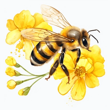 honey bee collecting nectar clipart, on isolated white background, H