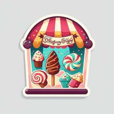 vector sticker design, Christmas Candy Shop clipart, white background, flat colors