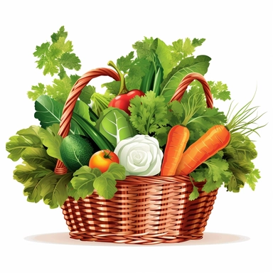 basket of lettuce and carrots clipart clear white background