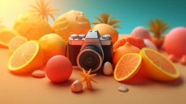 3d abstract summer nature beach object clipart with Gradient Color Overlay Background, minimal, soft color, artistic, high resolution, 8K, Canon 5d Mark IV 35mm IS F1.4 lens,