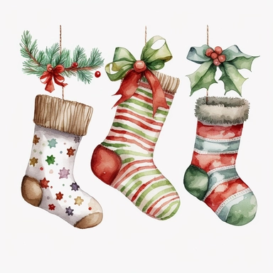 watercolor christmas socks decoration,clipart,on white background
