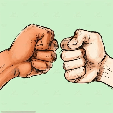 clipart of a fist bump, waterclor style , one small kid hand with stanger adult hand, proportion, no deformed , no extra finger, no lose finger , no texte , v4