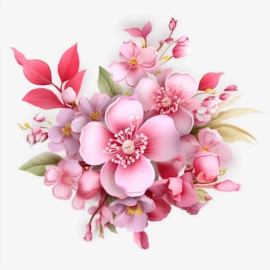 3d Sublimation Pink Floral Clipart, white background, hd, 8k