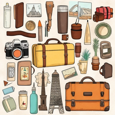 Craft a delightful collection of travel-themed clipart images, bringing the excitement of globetrotting to life. Design clipart illustrations of adventurous travelers with backpacks, exploring vibrant cities, relaxing on sunny beaches, or hiking through picturesque landscapes. Include clipart elements for travel essentials such as luggage, travel documents, compasses, and binoculars. Create clipart images of famous landmarks, tropical palm trees, world maps, and globes to evoke a sense of wander