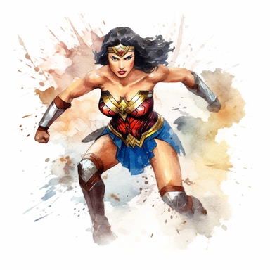watercolor clipart cartoon wonder woman fighting pose