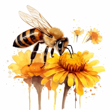 honey bee collecting nectar clipart, on isolated white background, H