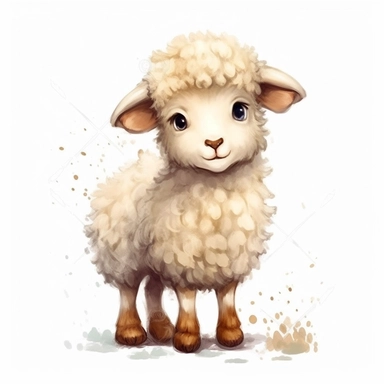 Hd clipart, sheep, child farm animal theme, cartoon style, white background, fully detailed