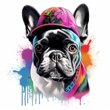 graffiti style french bulldog clip art white background