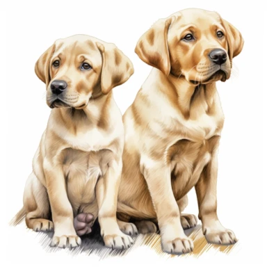 clipart yellow lab puppies, white background