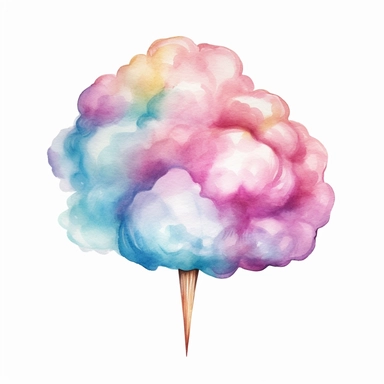 watercolor clip art on white background of cotton candy