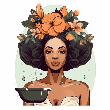 clipart of ethnic female having a spa day. white background