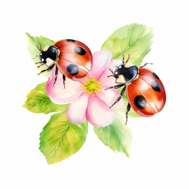Watercolor Ladybugs, Flowers and Ladybugs, clipart, white background